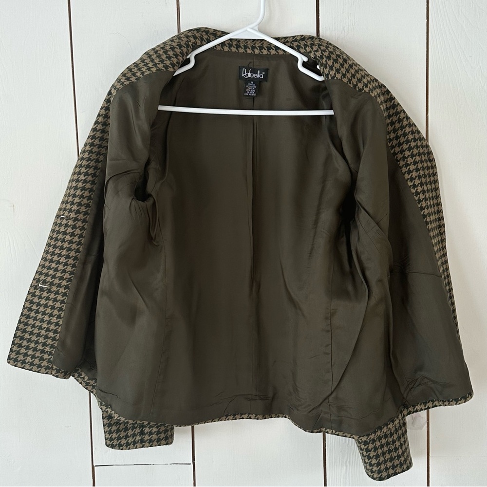 Vintage 90’s Houndstooth Blazer Jacket 12 Forest Green & Tan Academia Poetcore - Picture 8 of 8